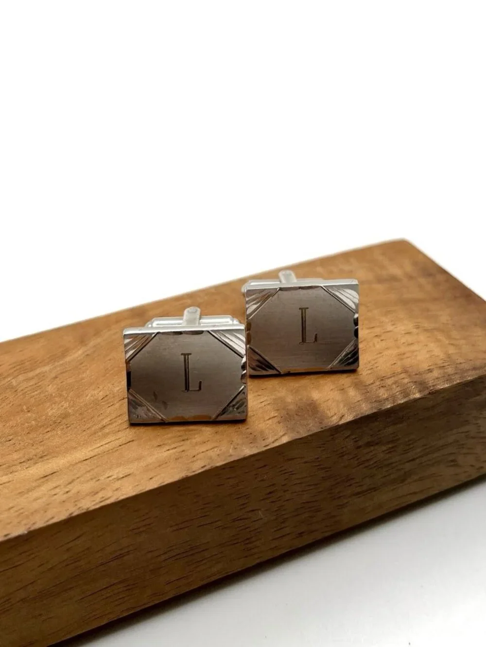 VTG Flex-Let Silver Tone Monogram L Cufflinks Art Deco Mid Century Men’s USA